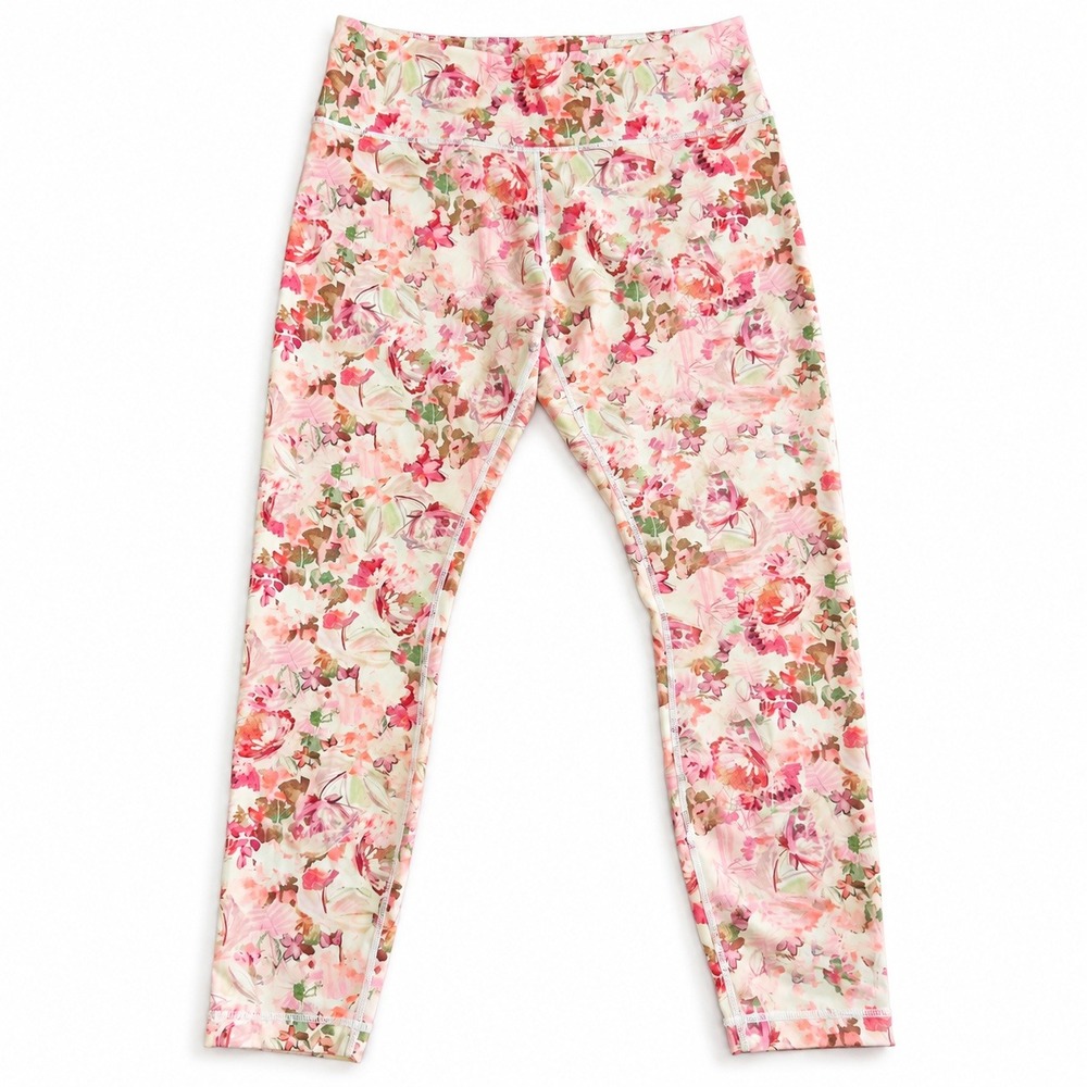 Lole Floral Leggings Womens Large Pink High Rise Athletic Yoga Pants Stretch